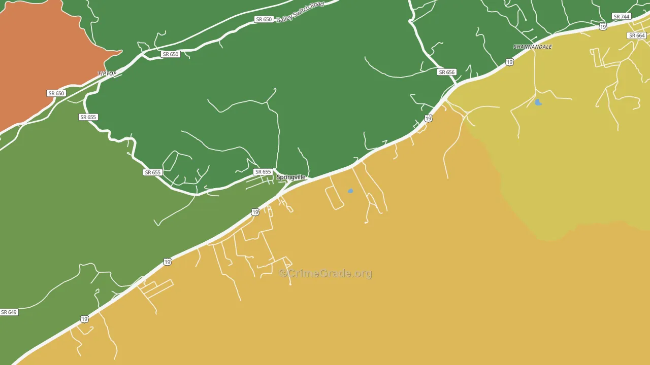 Springville, VA Map of Theft Rates