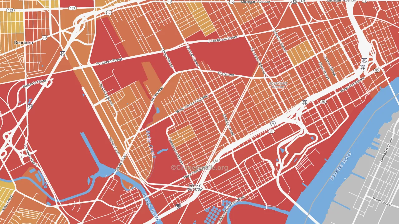 Springwells, Detroit, MI Map of Theft Rates