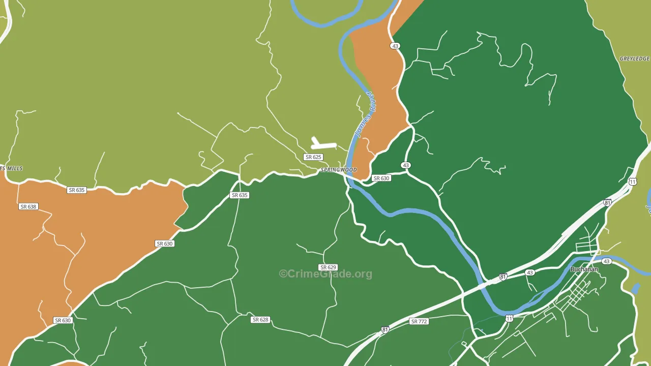 Springwood, VA Map of Theft Rates