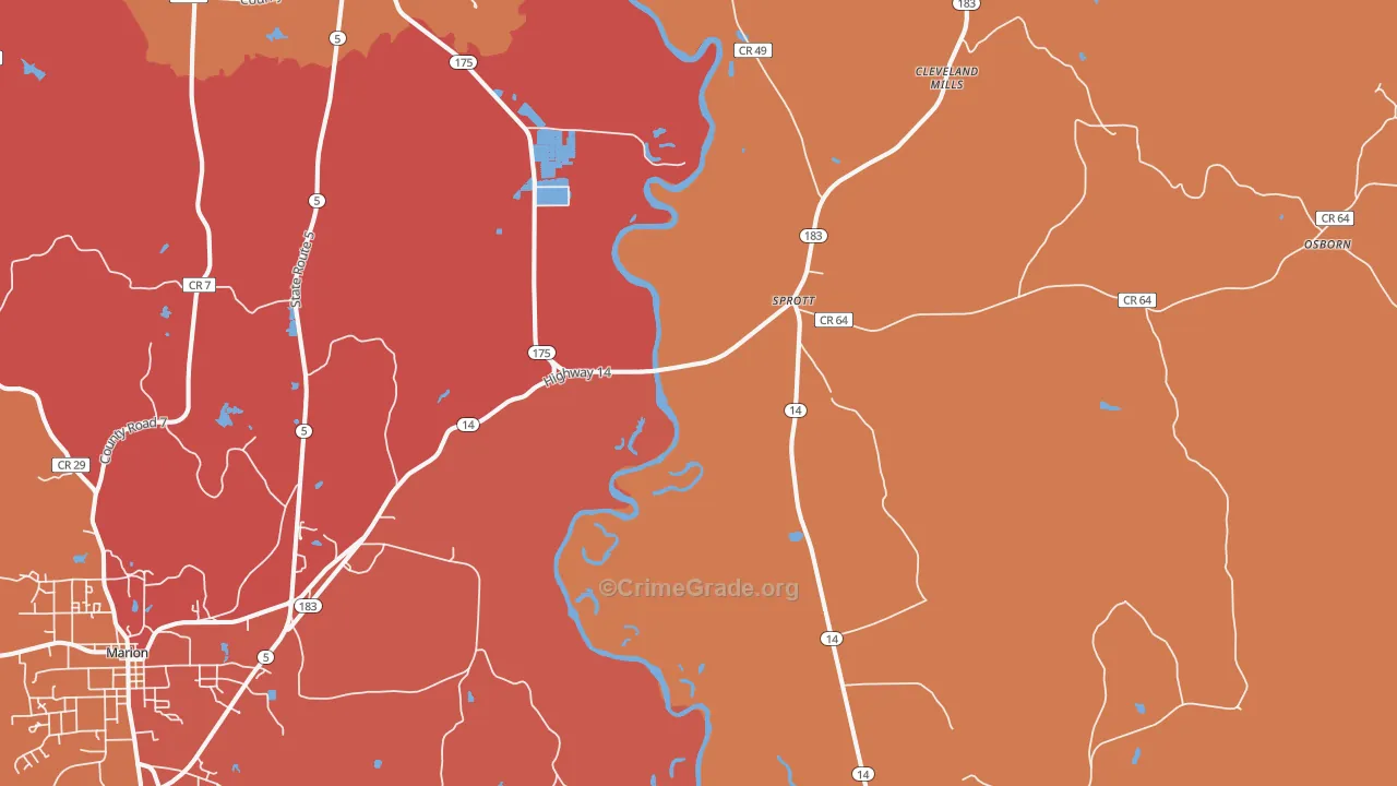 Sprott, AL Map of Theft Rates