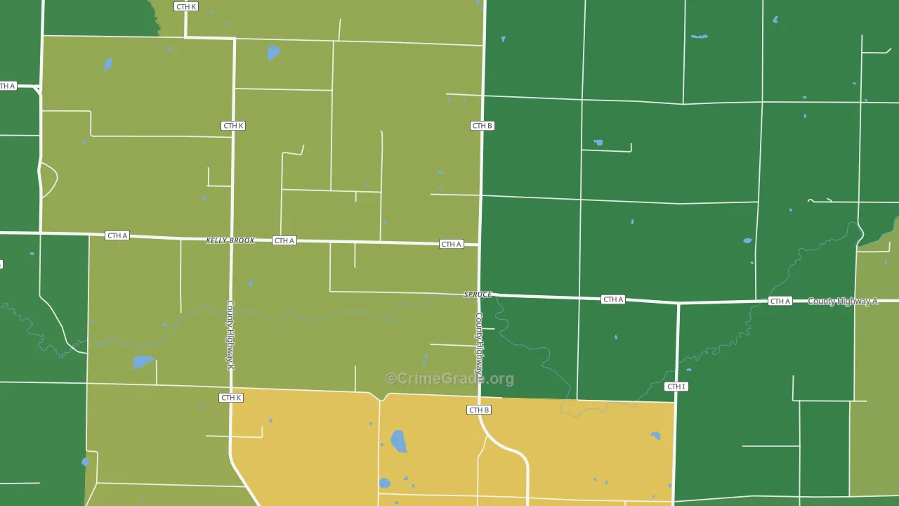 Spruce, WI Map of Theft Rates
