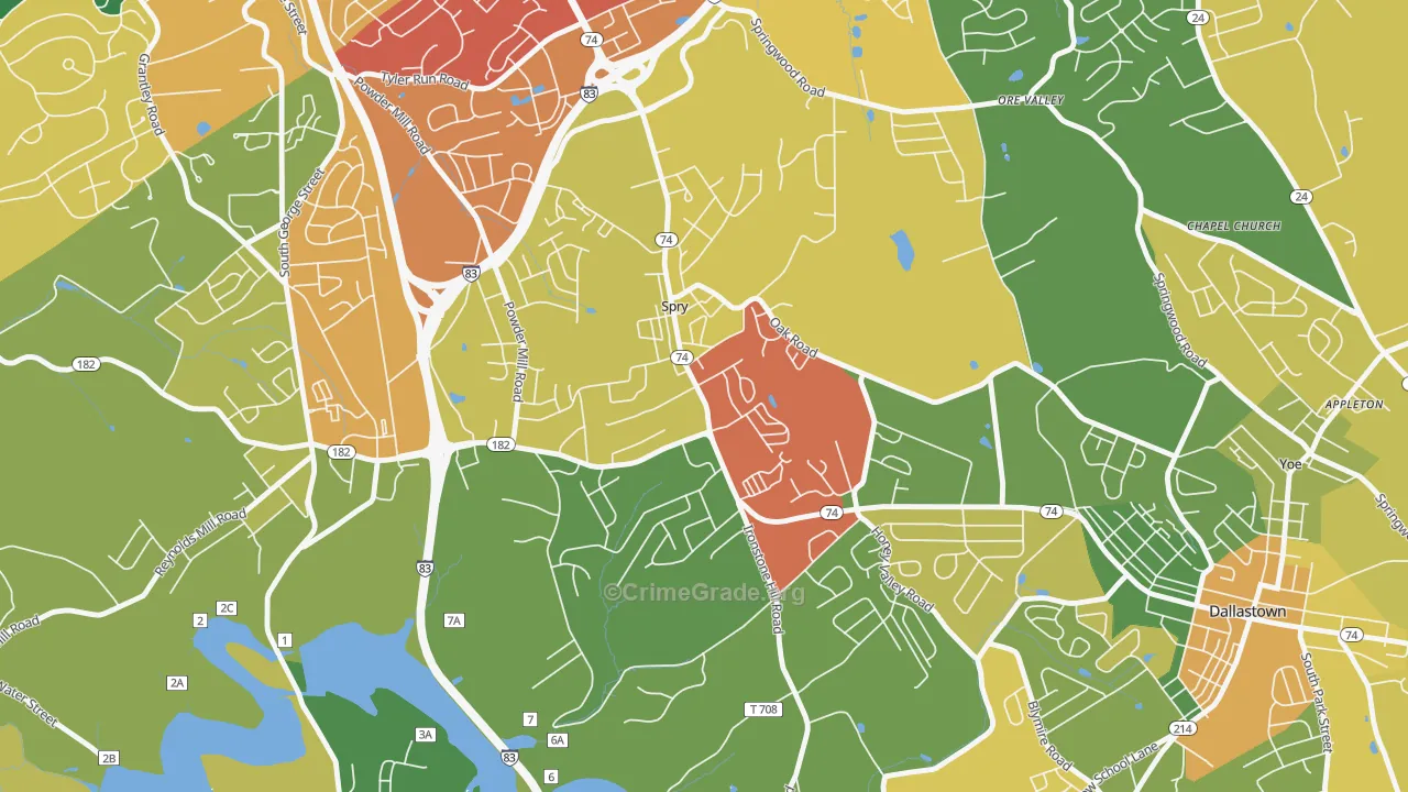 Spry, PA Map of Theft Rates