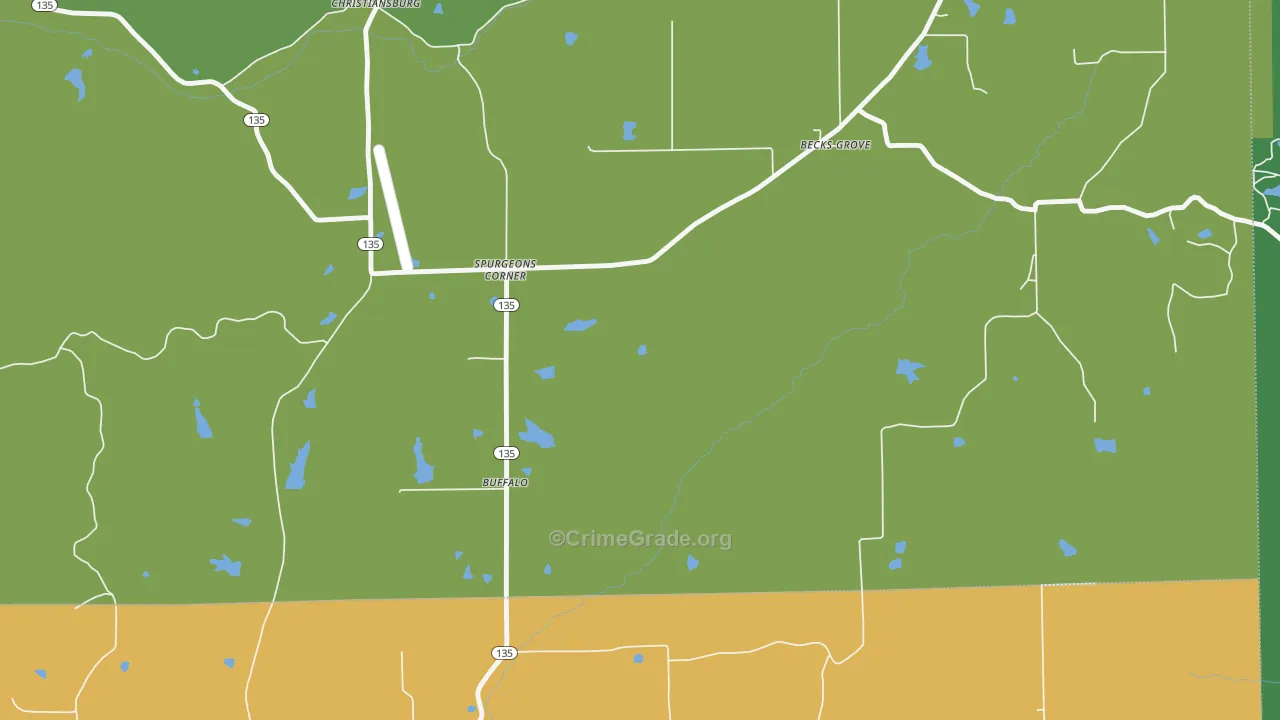Spurgeons Corner, IN Map of Theft Rates