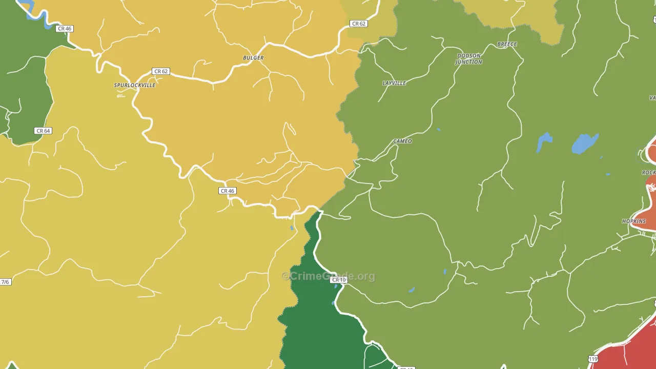 Spurlockville, WV Map of Theft Rates