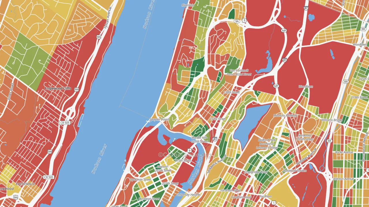 Spuyten Duyvil, Bronx, NY Map of Theft Rates