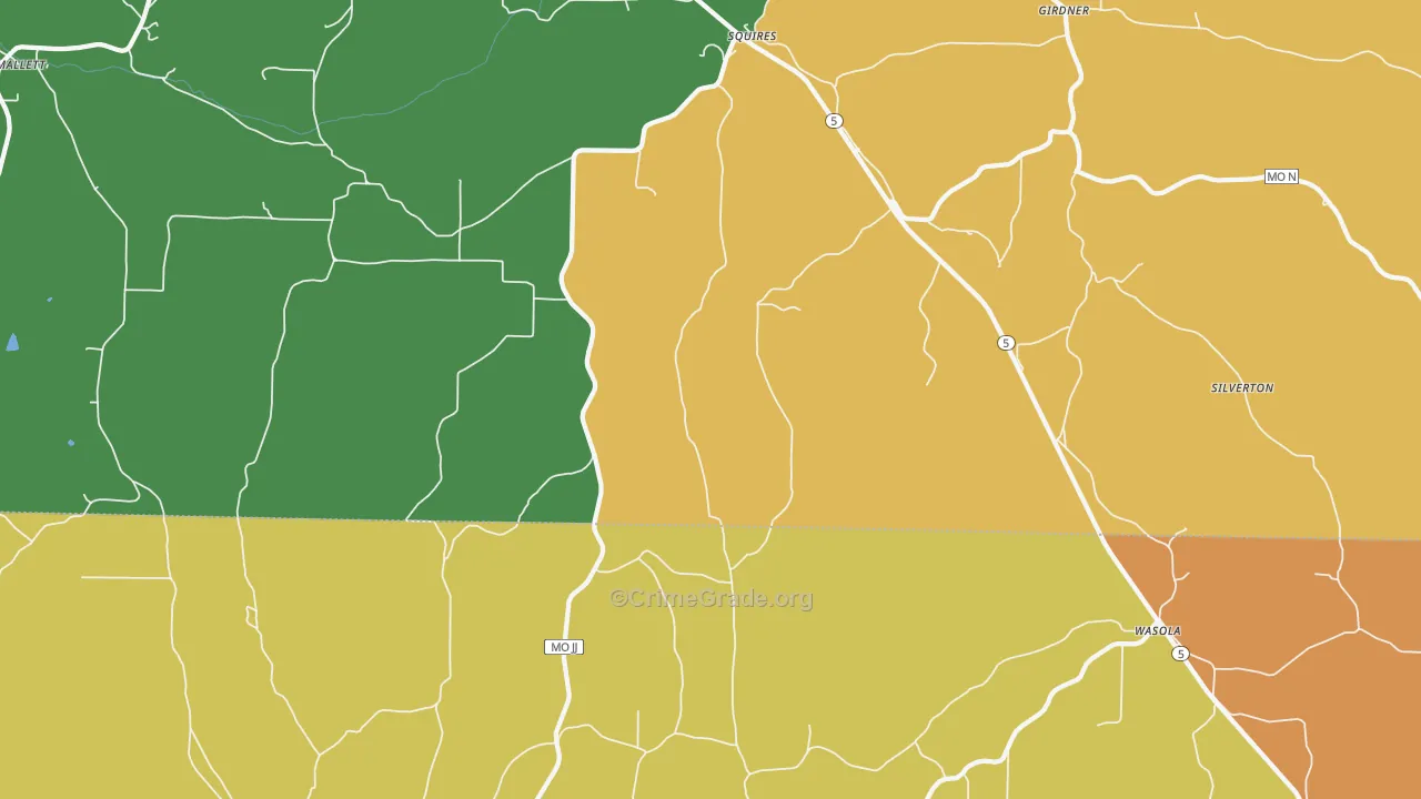 Squires, MO Map of Theft Rates