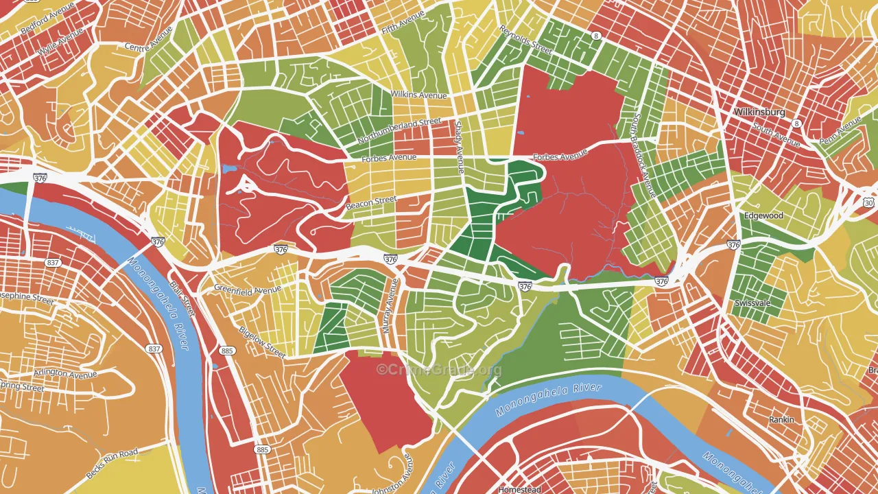 Squirrel Hill South, Pittsburgh, PA Map of Theft Rates