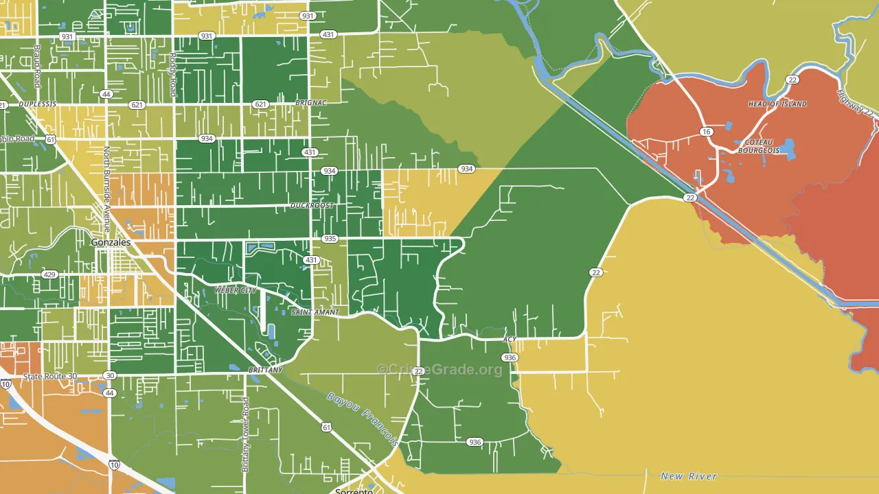 St. Amant, LA Map of Theft Rates