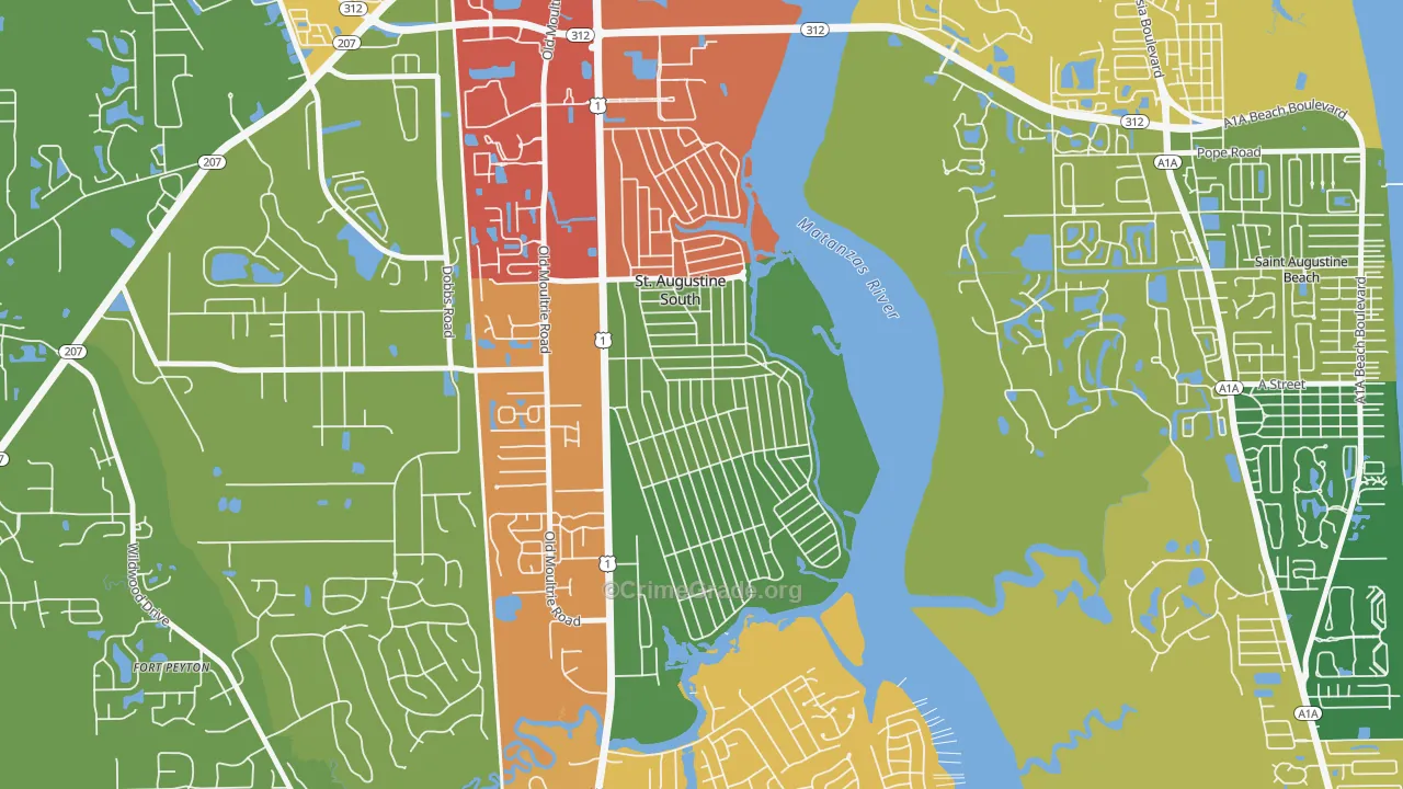St. Augustine South, FL Map of Theft Rates