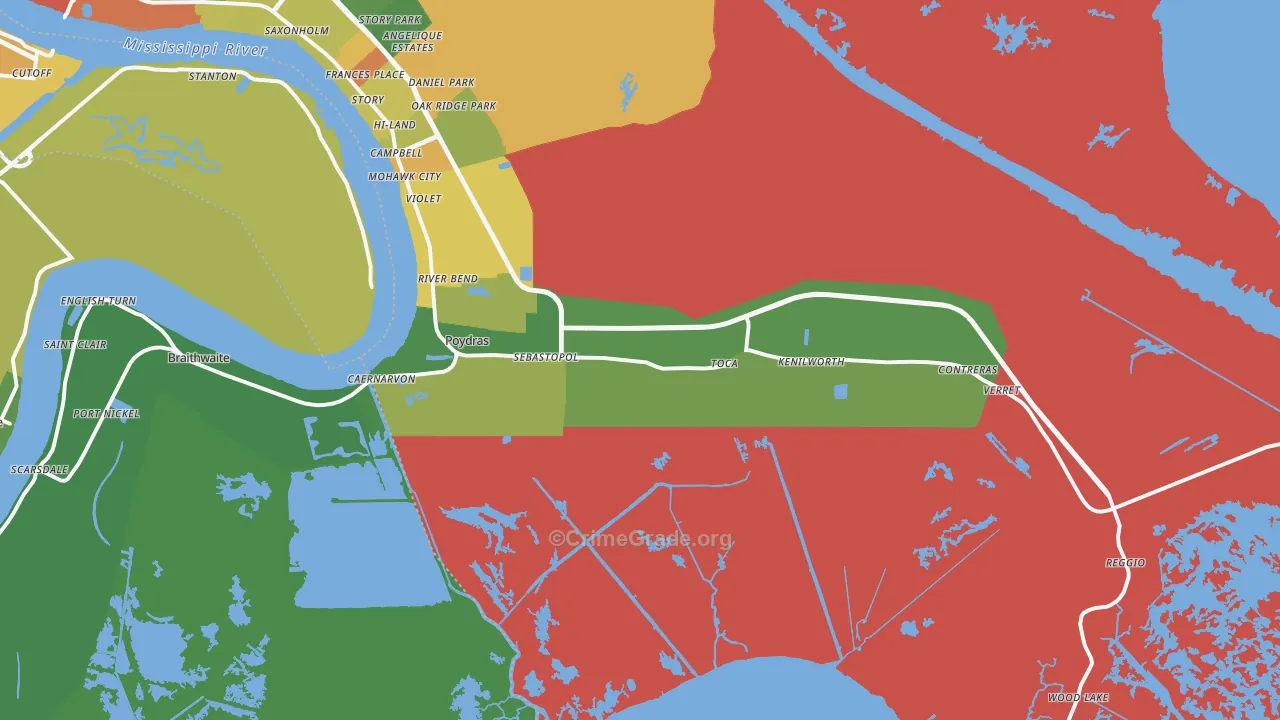 St. Bernard, LA Map of Theft Rates