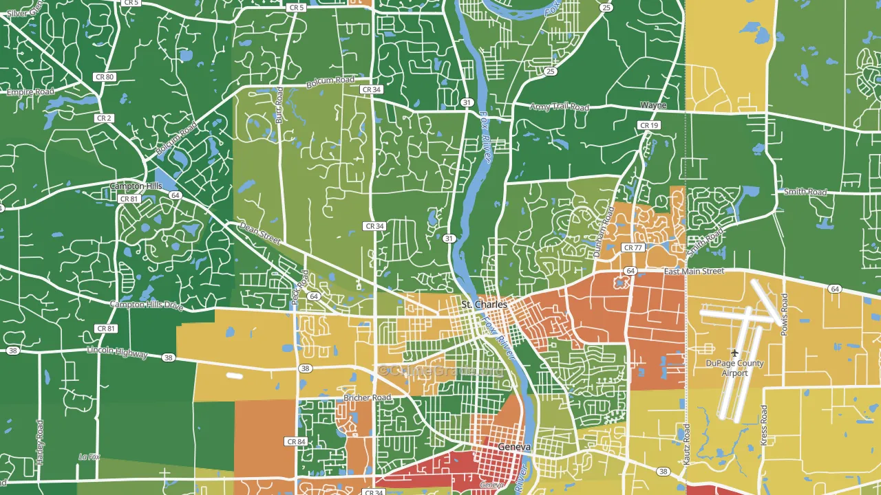 St. Charles, IL Map of Theft Rates