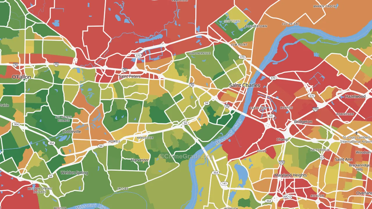 St. Charles, MO Map of Theft Rates