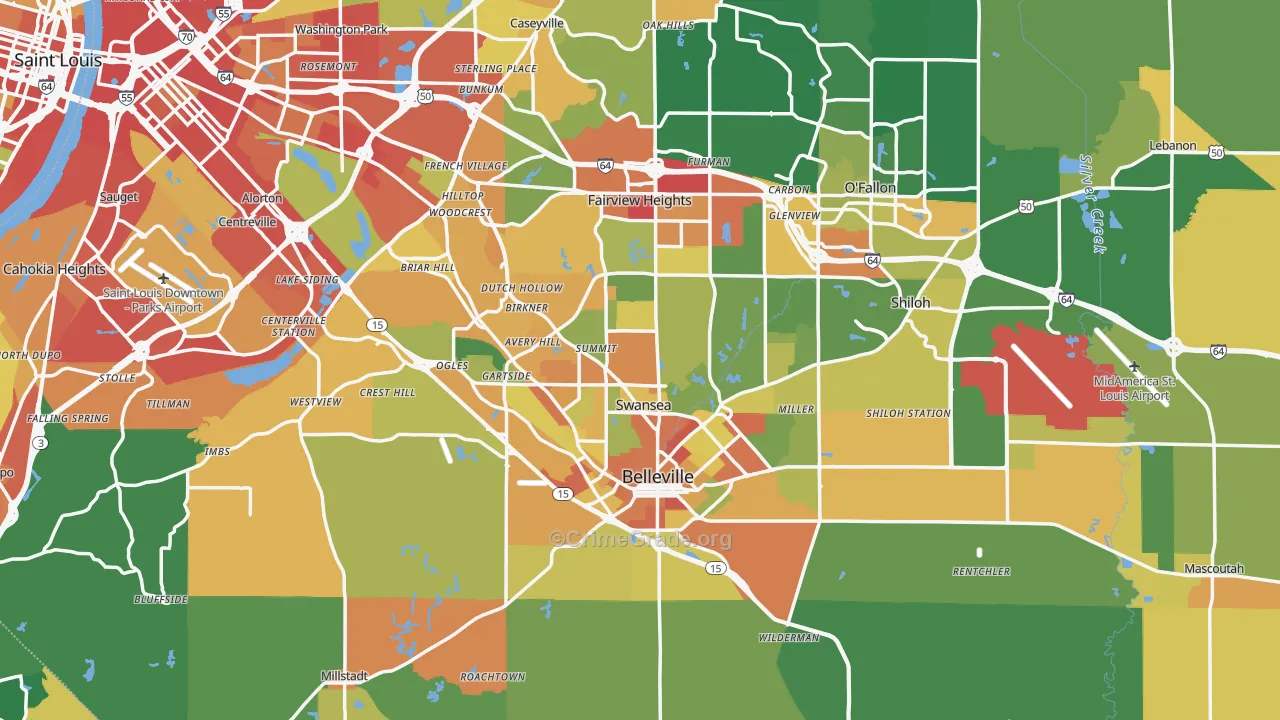 St. Clair County, IL Map of Theft Rates