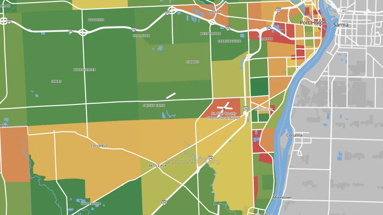St. Clair County, MI Map of Theft Rates