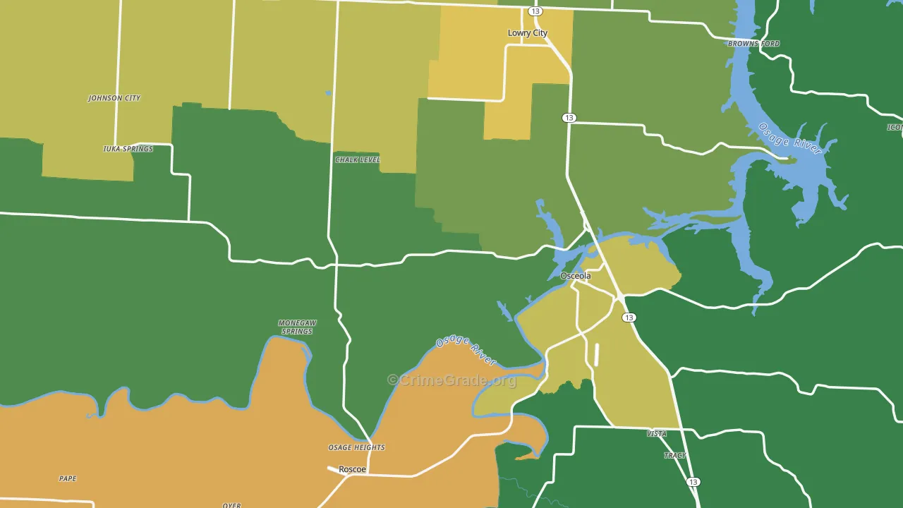 St. Clair County, MO Map of Theft Rates