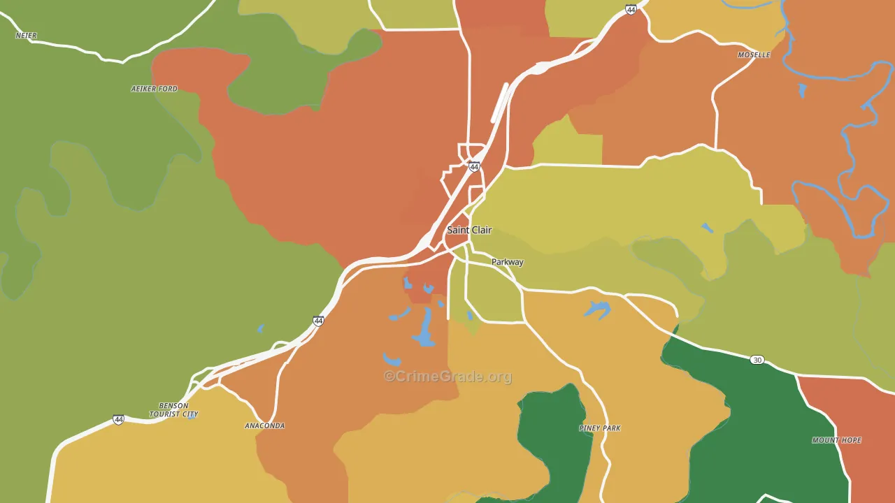 St. Clair, MO Map of Theft Rates