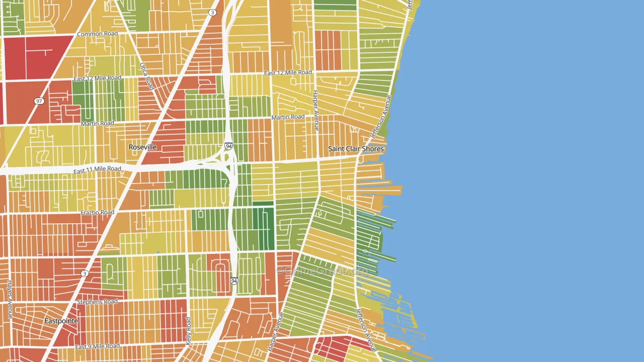St. Clair Shores, MI Map of Theft Rates