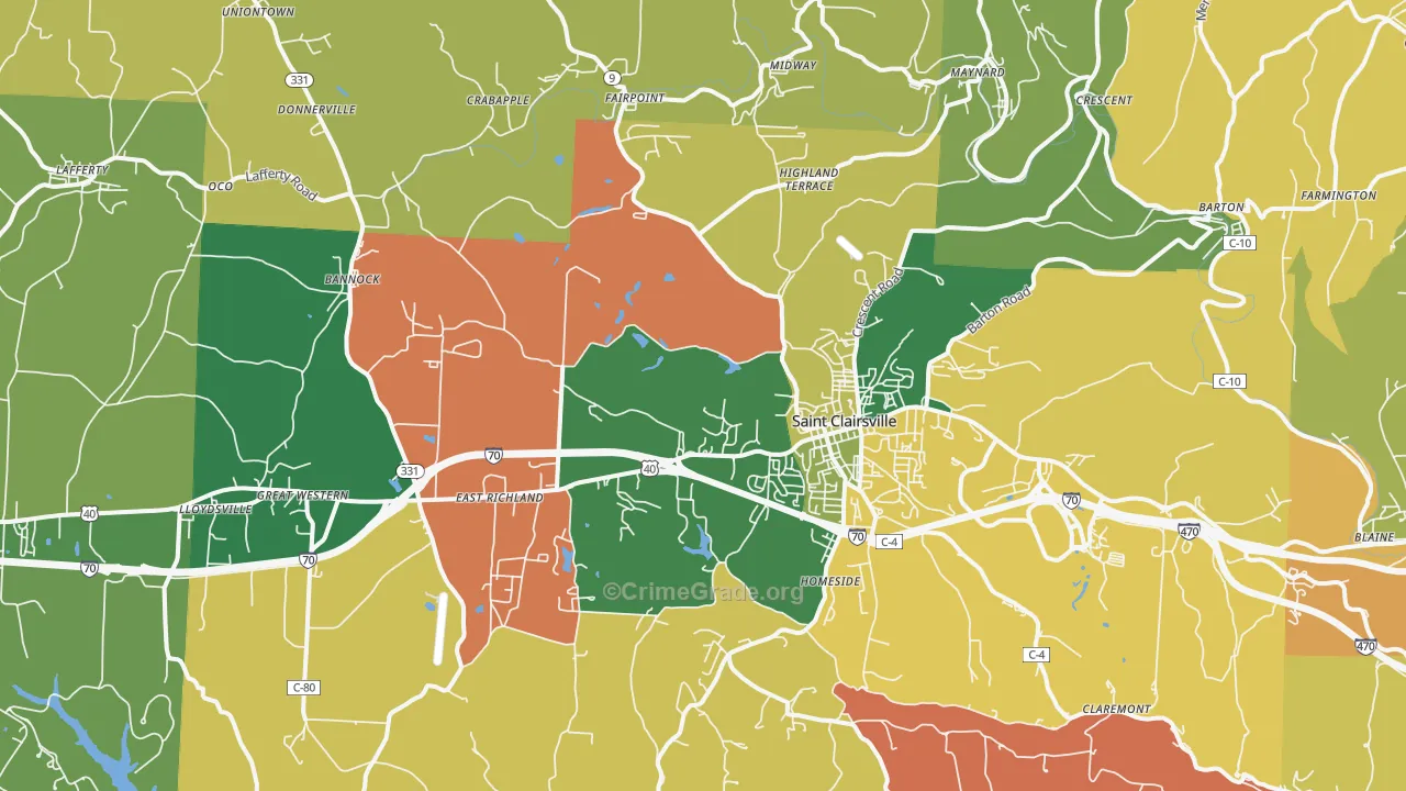 St. Clairsville, OH Map of Theft Rates