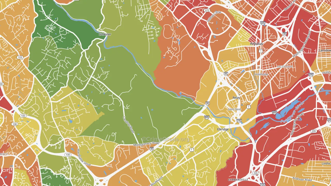 St Denis, Catonsville, MD Map of Theft Rates