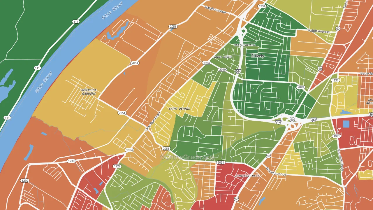 St. Dennis, Louisville, KY Map of Theft Rates