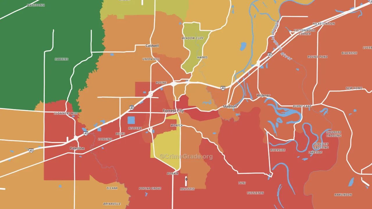 St. Francis County, AR Map of Theft Rates