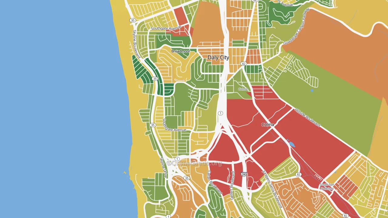 St. Francis, Daly City, CA Map of Theft Rates