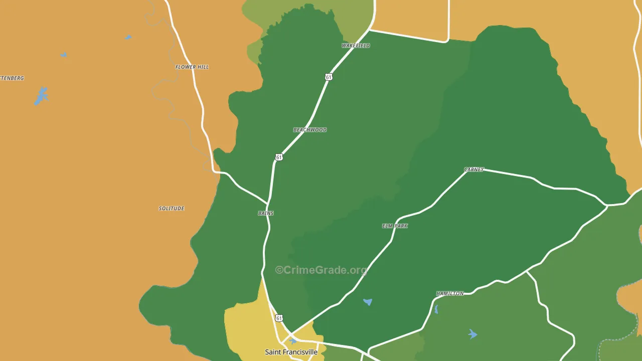 St. Francisville, LA Map of Theft Rates