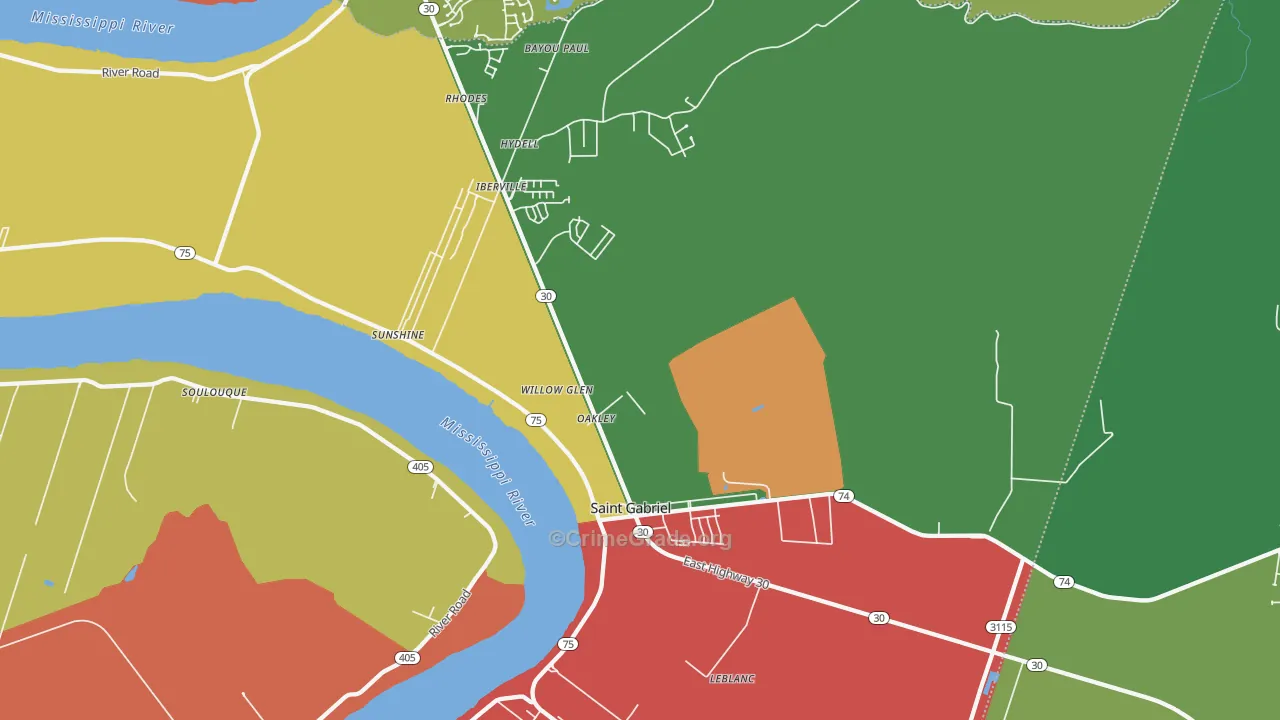St. Gabriel, LA Map of Theft Rates