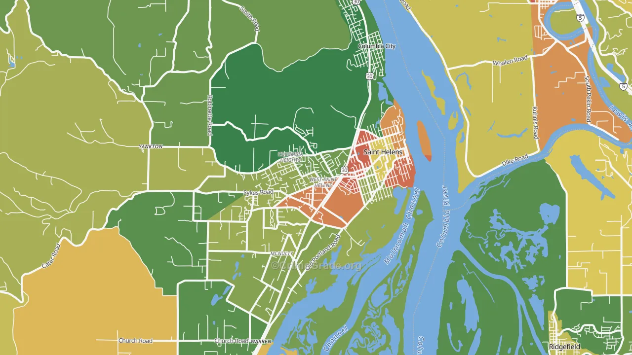 St. Helens, OR Map of Theft Rates
