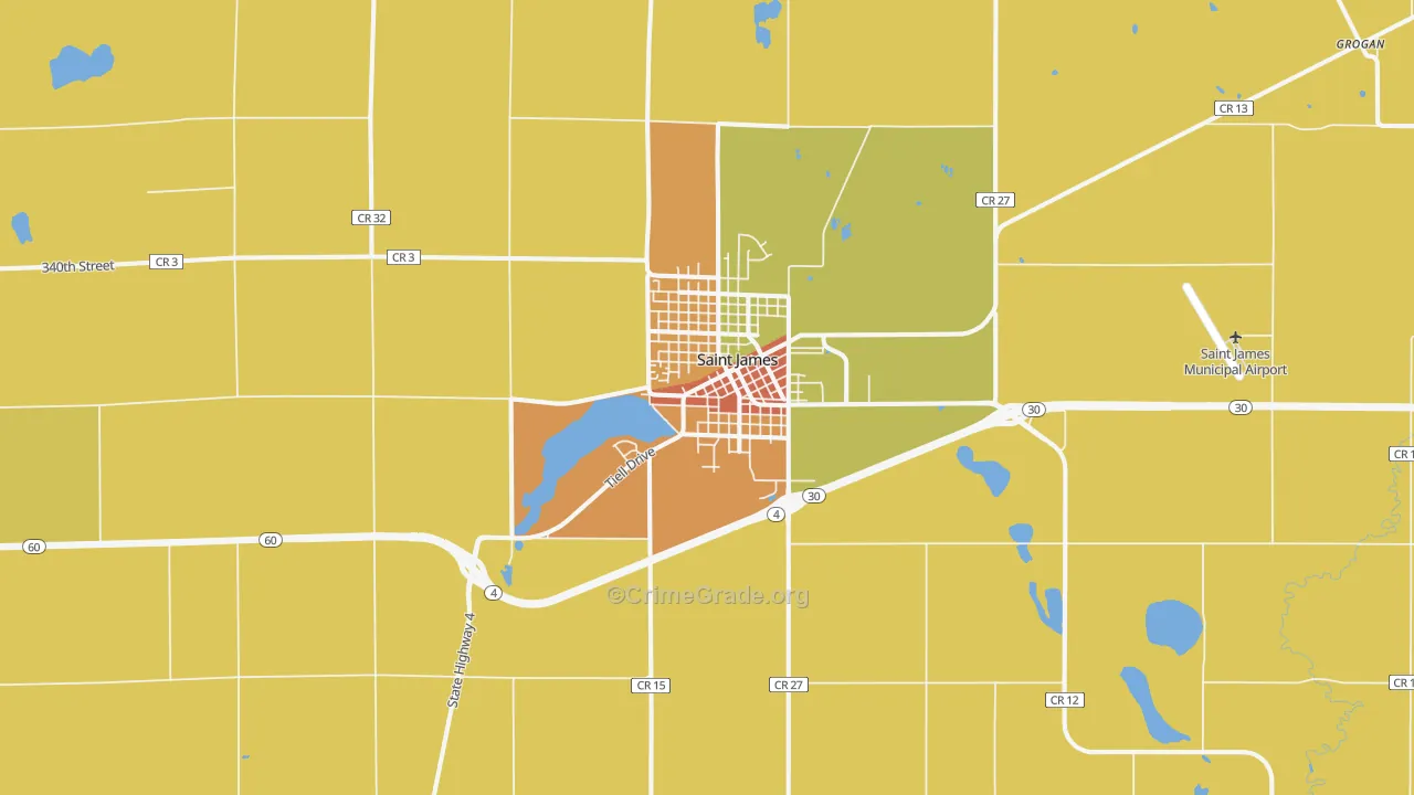St. James, MN Map of Theft Rates