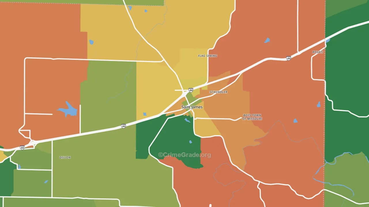 St. James, MO Map of Theft Rates