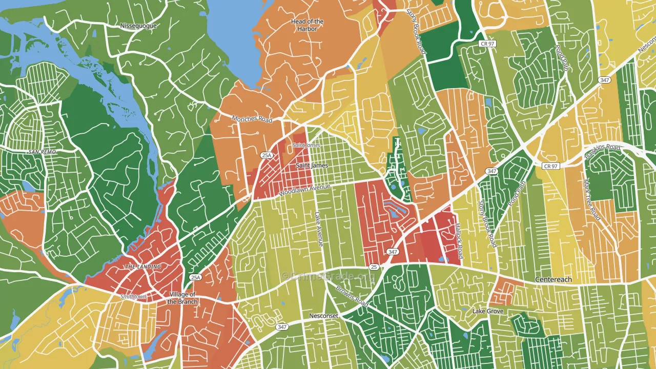 St. James, NY Map of Theft Rates