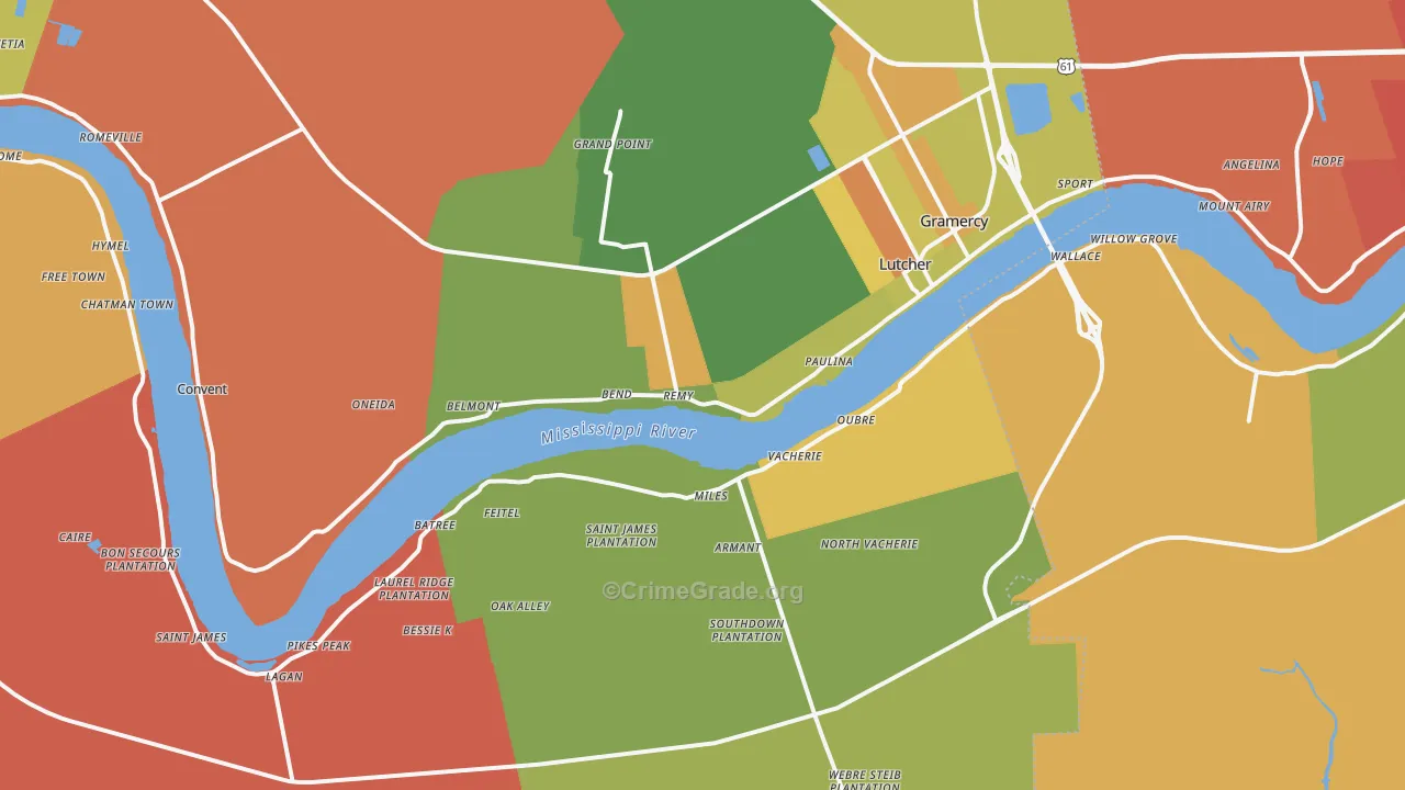 St. James Parish, LA Map of Theft Rates