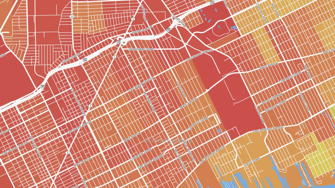 St Jean, Detroit, MI Map of Theft Rates