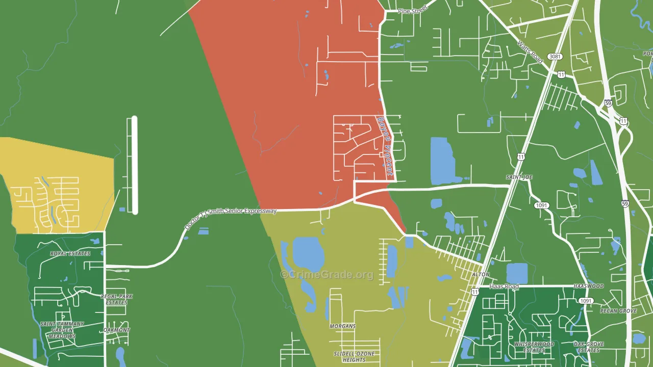 St. Joe, LA Map of Theft Rates