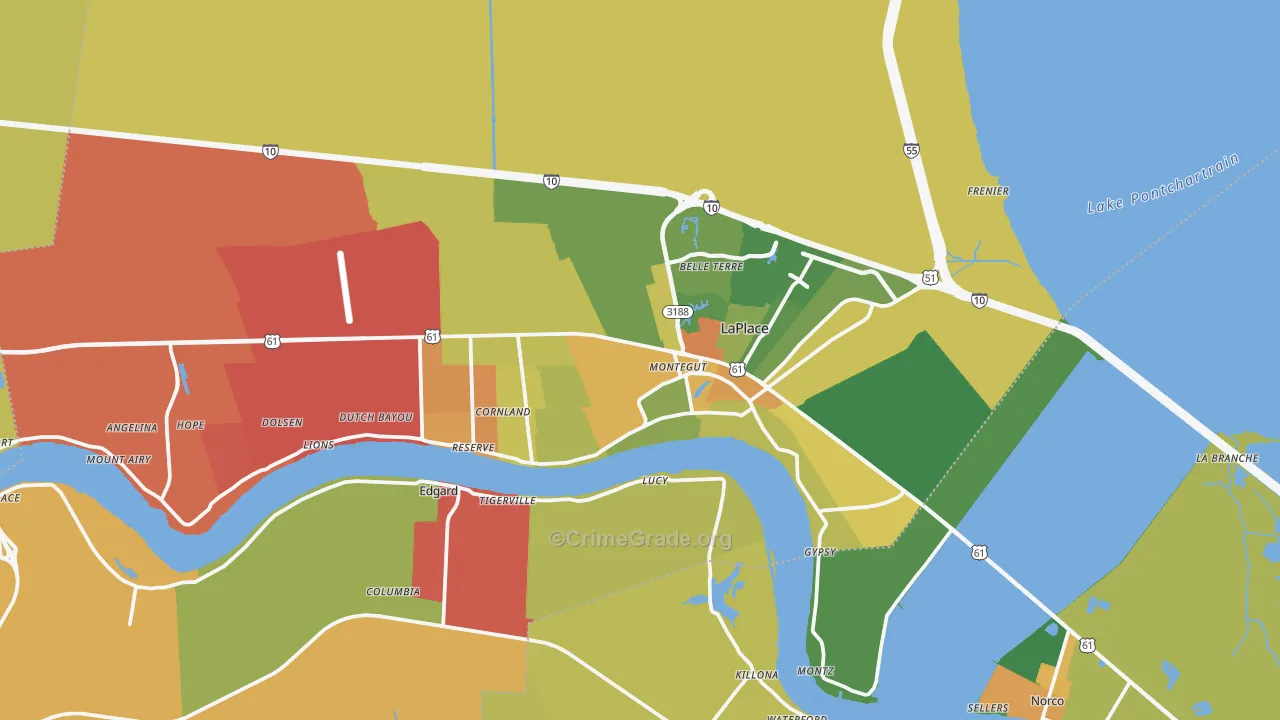 St. John the Baptist Parish, LA Map of Theft Rates