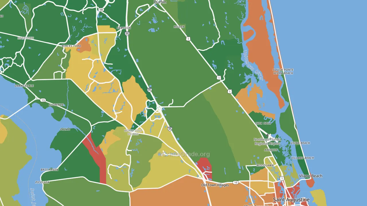 St. Johns County, FL Map of Theft Rates