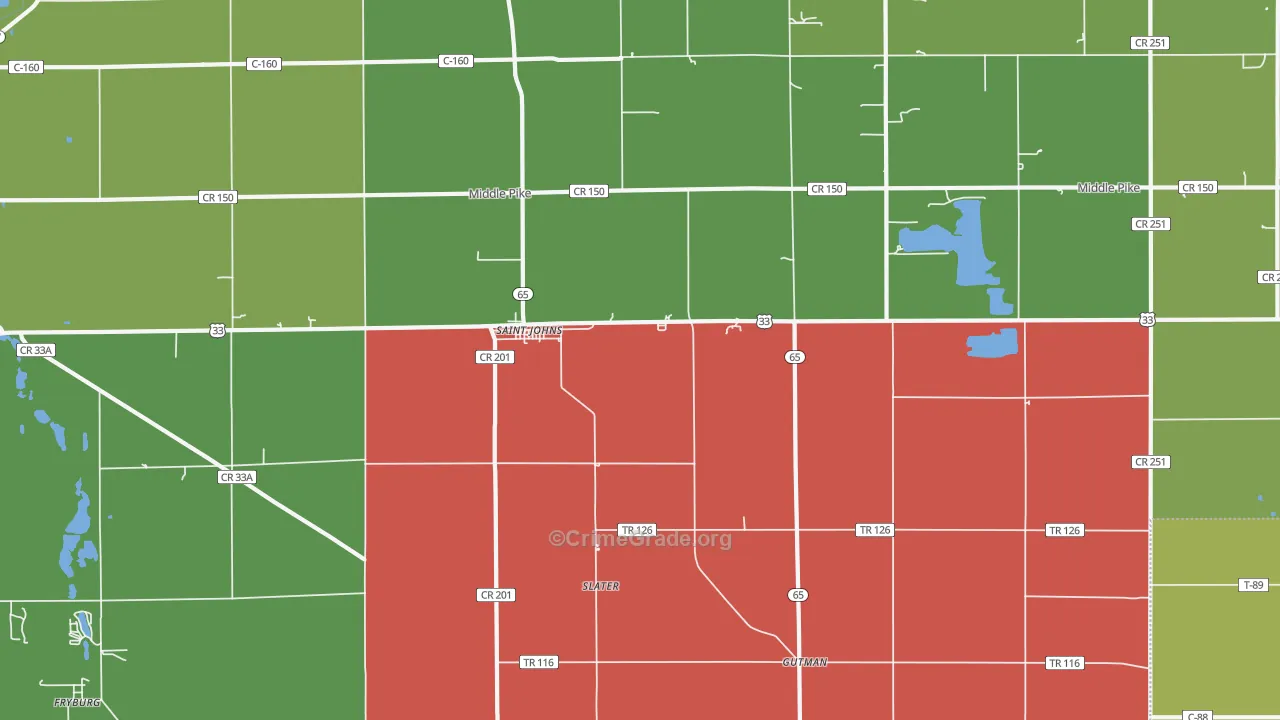 St. Johns, OH Map of Theft Rates