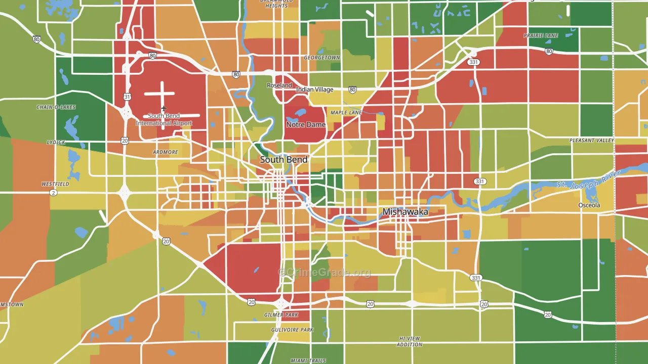 St. Joseph County, IN Map of Theft Rates