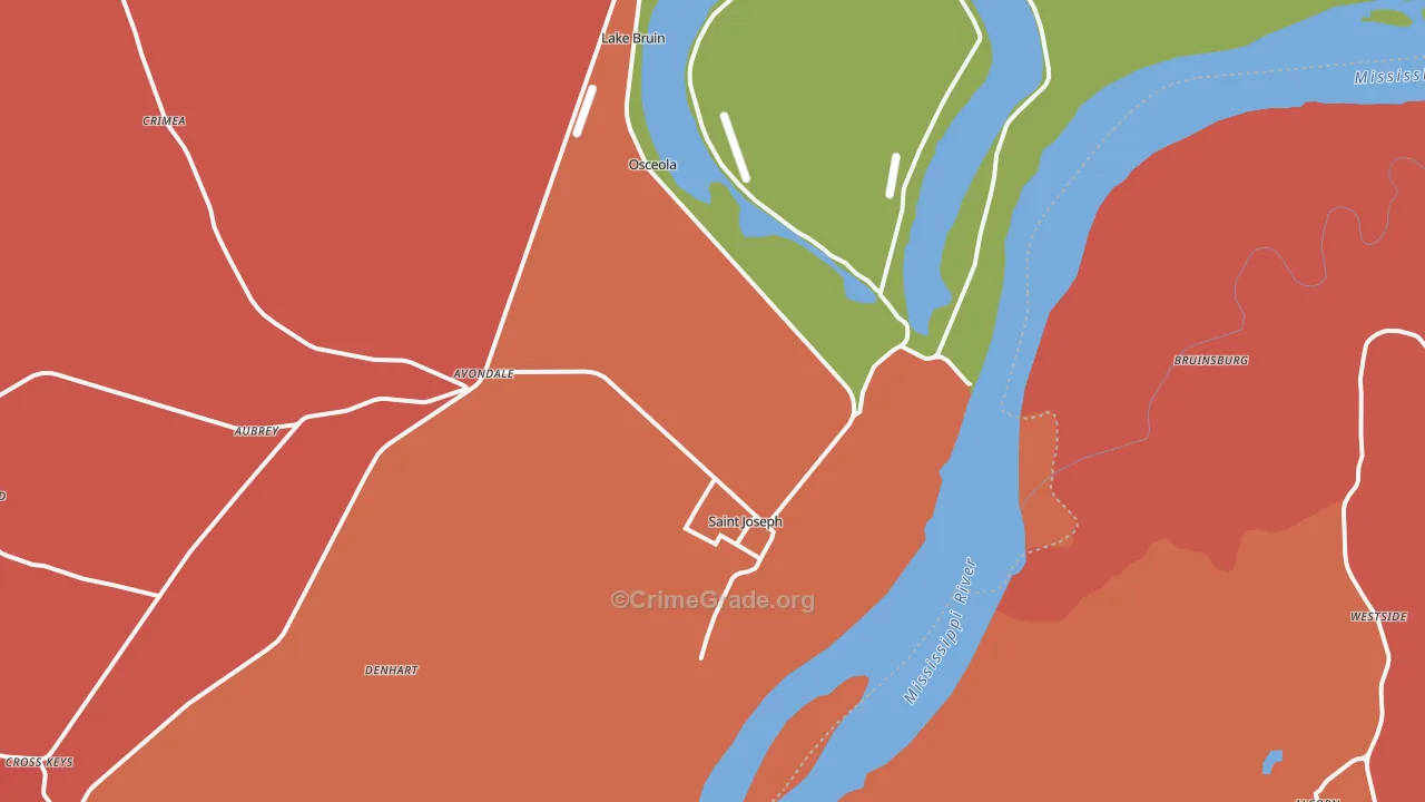 St. Joseph, LA Map of Theft Rates
