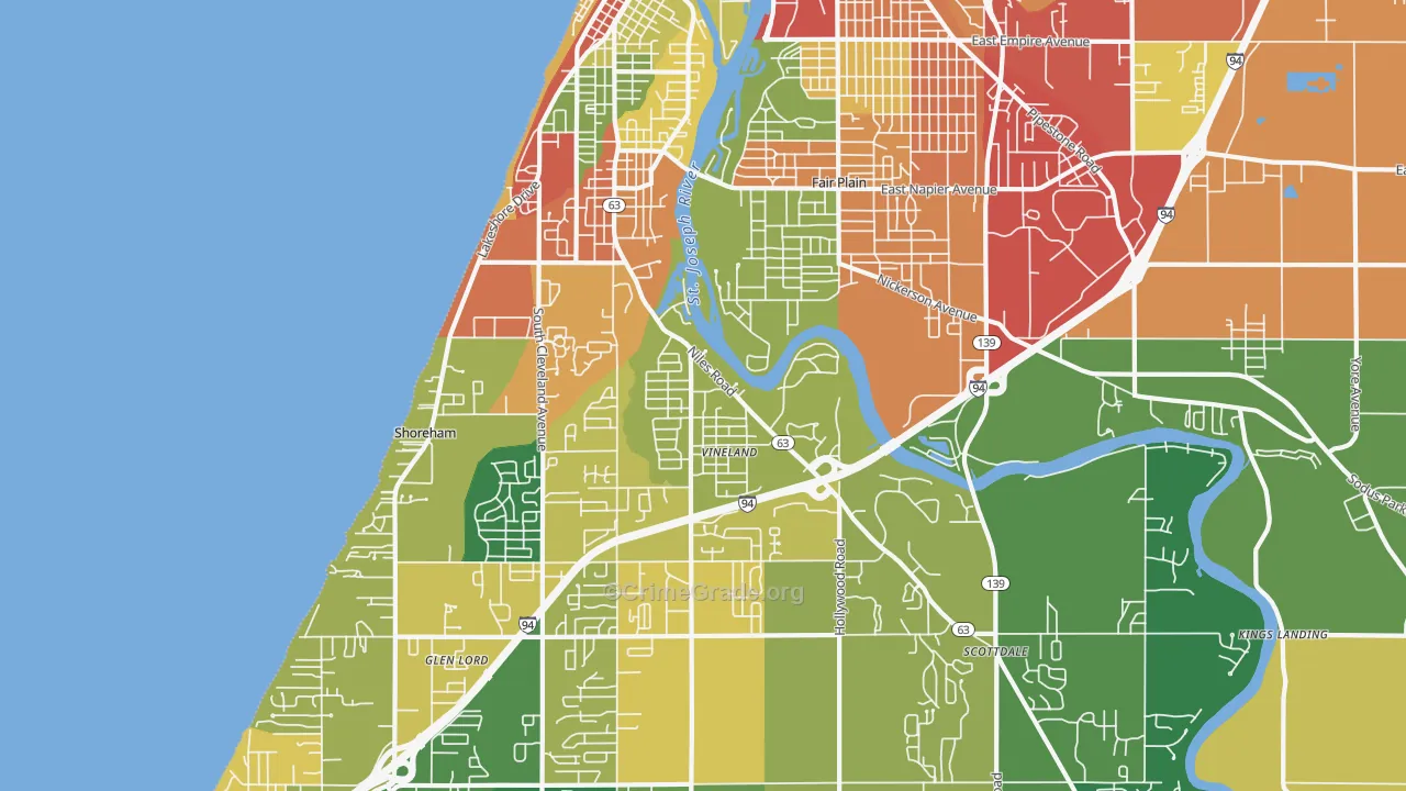 St. Joseph, MI Map of Theft Rates