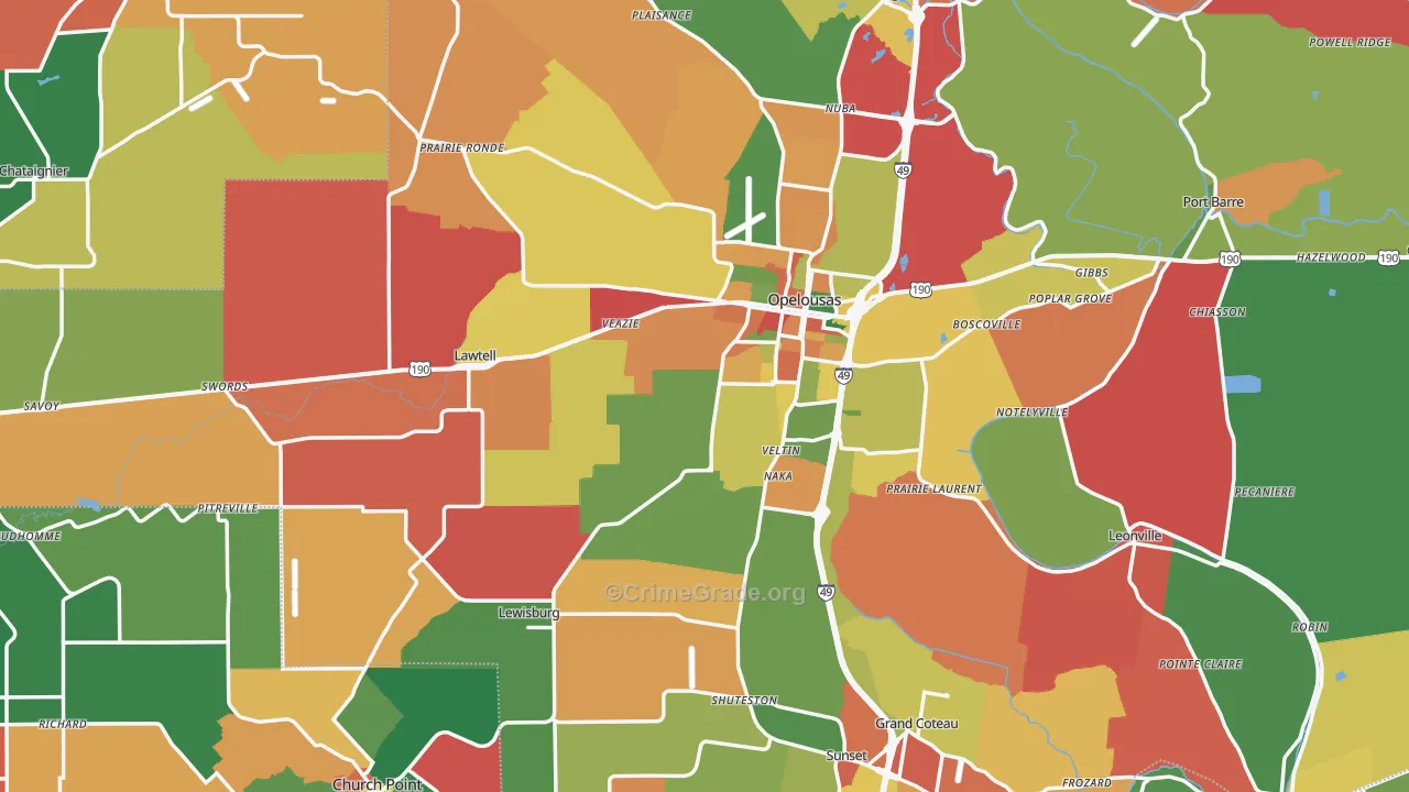 St. Landry Parish, LA Map of Theft Rates