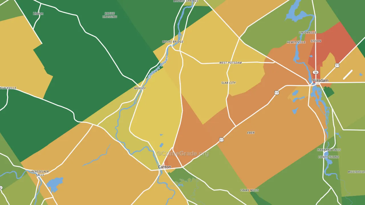 St. Lawrence County, NY Map of Theft Rates