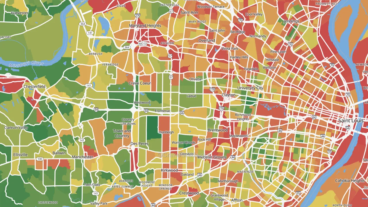 St. Louis County, MO Map of Theft Rates
