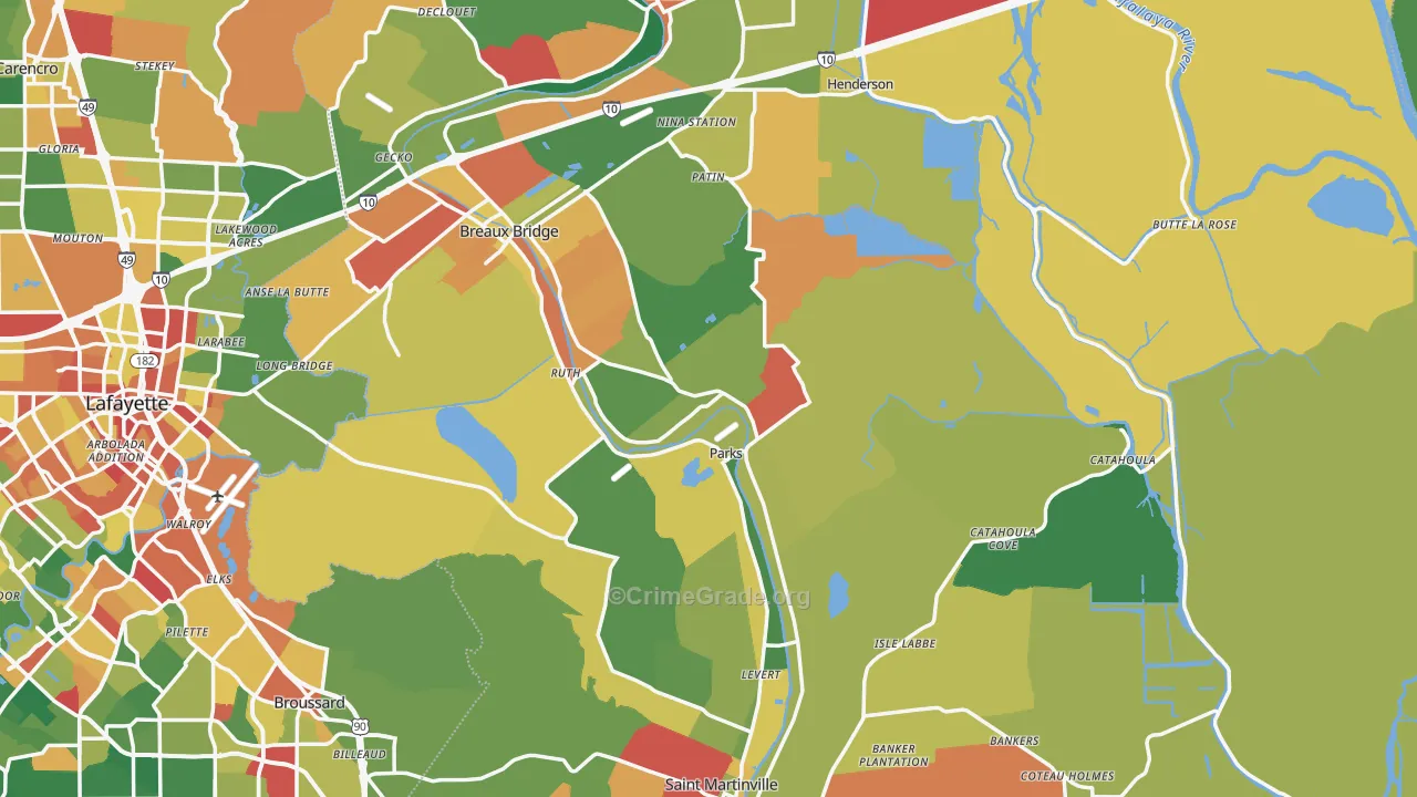St. Martin Parish, LA Map of Theft Rates