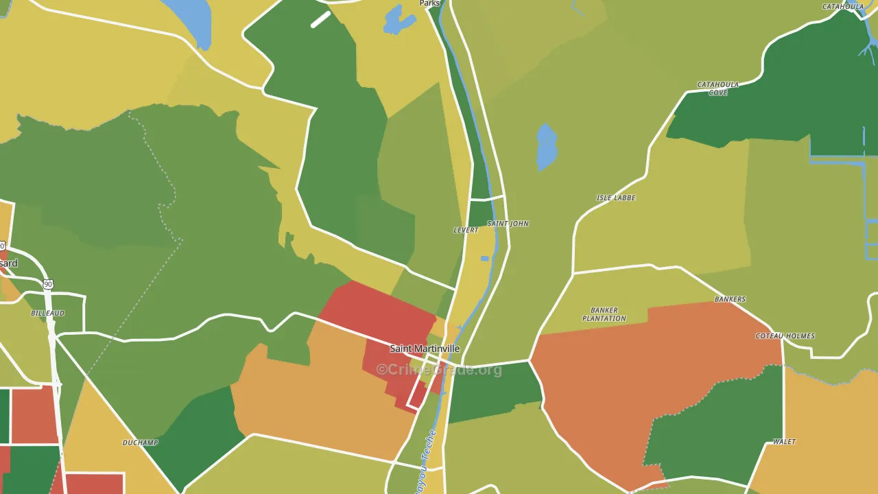 St. Martinville, LA Map of Theft Rates