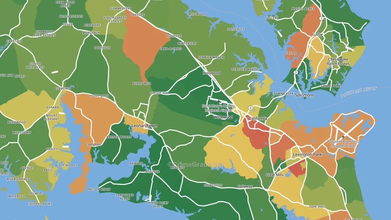 St. Mary's County, MD Map of Theft Rates