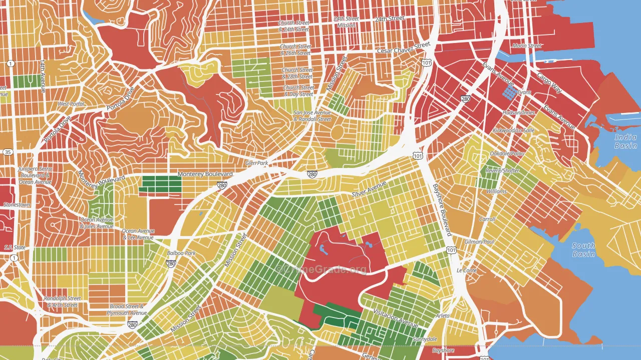 St Marys Park, San Francisco, CA Map of Theft Rates
