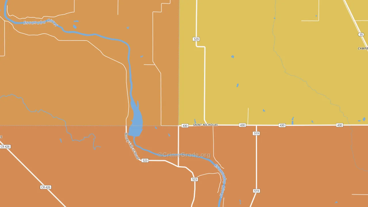 St. Nicholas, MI Map of Theft Rates