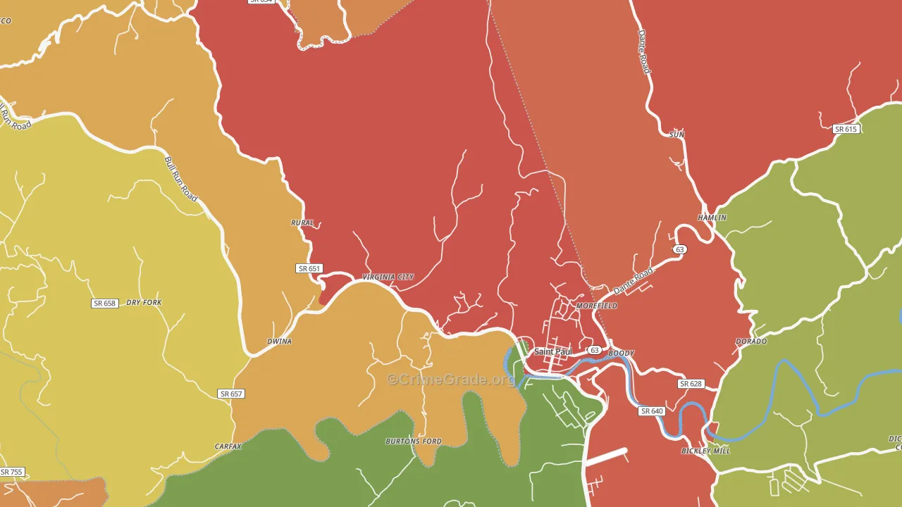 St. Paul, VA Map of Theft Rates